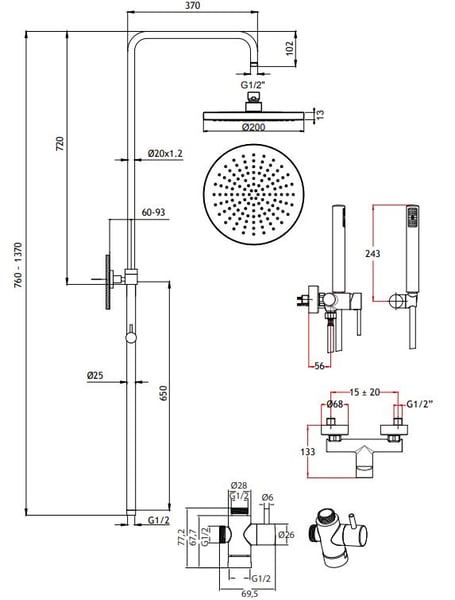 Στήλη ντους Tonda black matt 145065